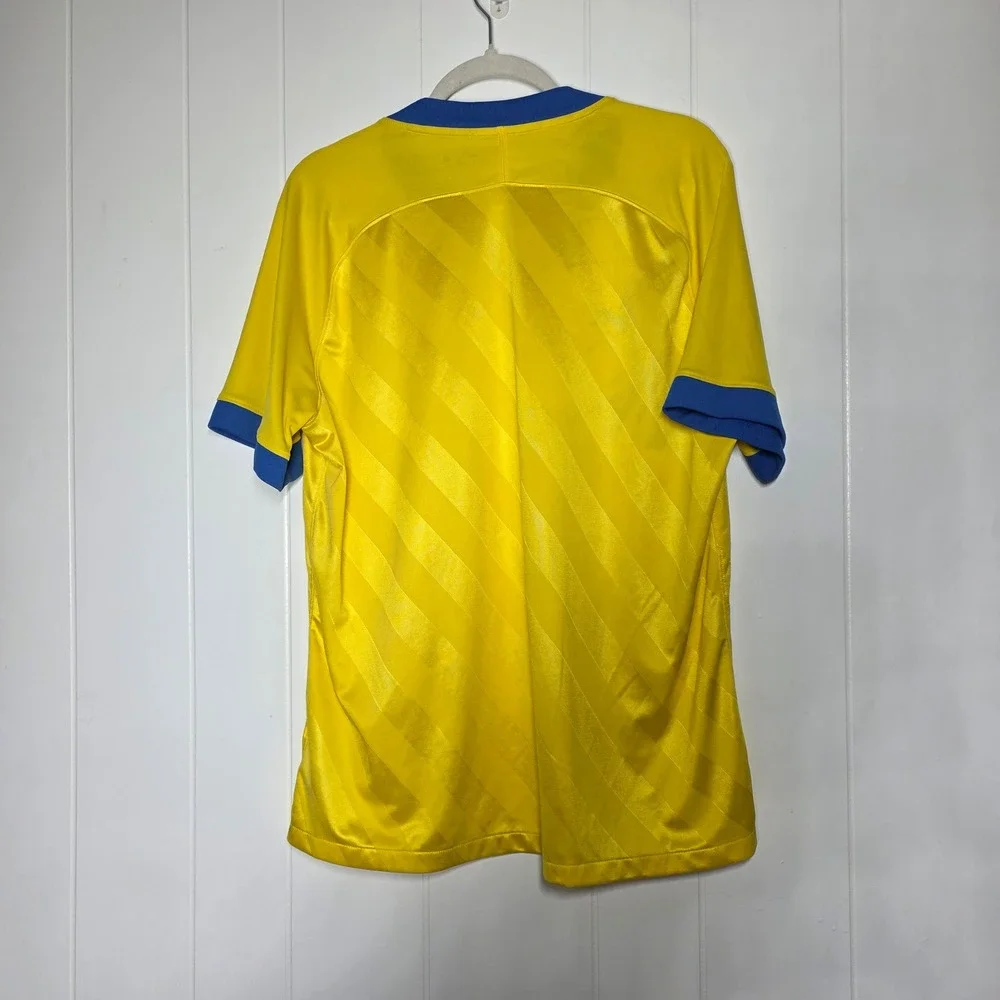 Nike Soccer Jersey Mens XL Yellow Blue Dri-FIT Shadow Stripe Training Shirt